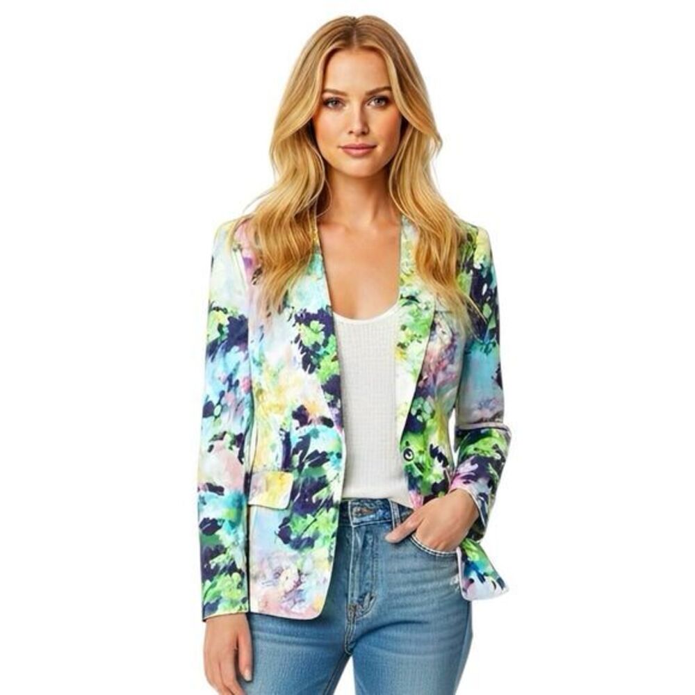 Worth NY Women's Sz 8 Jacket Blazer Retro Artsy Colorful Vibrant Spring Easter